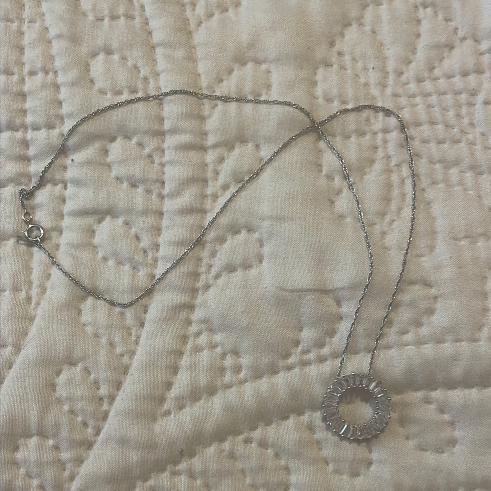 Baguette White Lab-Created Sapphire Circle Pendant in Sterling Silver